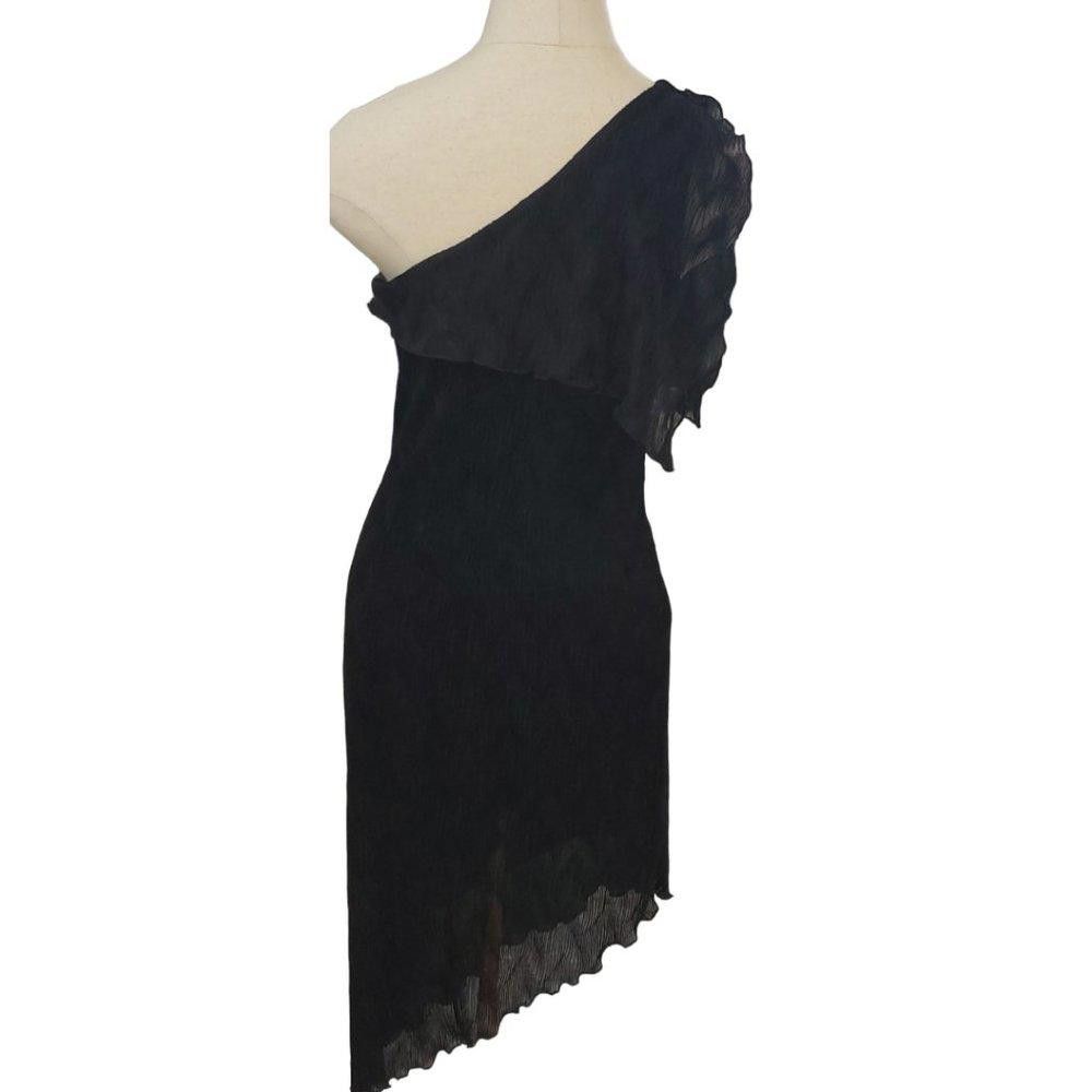 Designer CT512 Marianne Black Asymmetrical Faux Lace Dress S Size S / US 4 / IT 40 - 3 Thumbnail