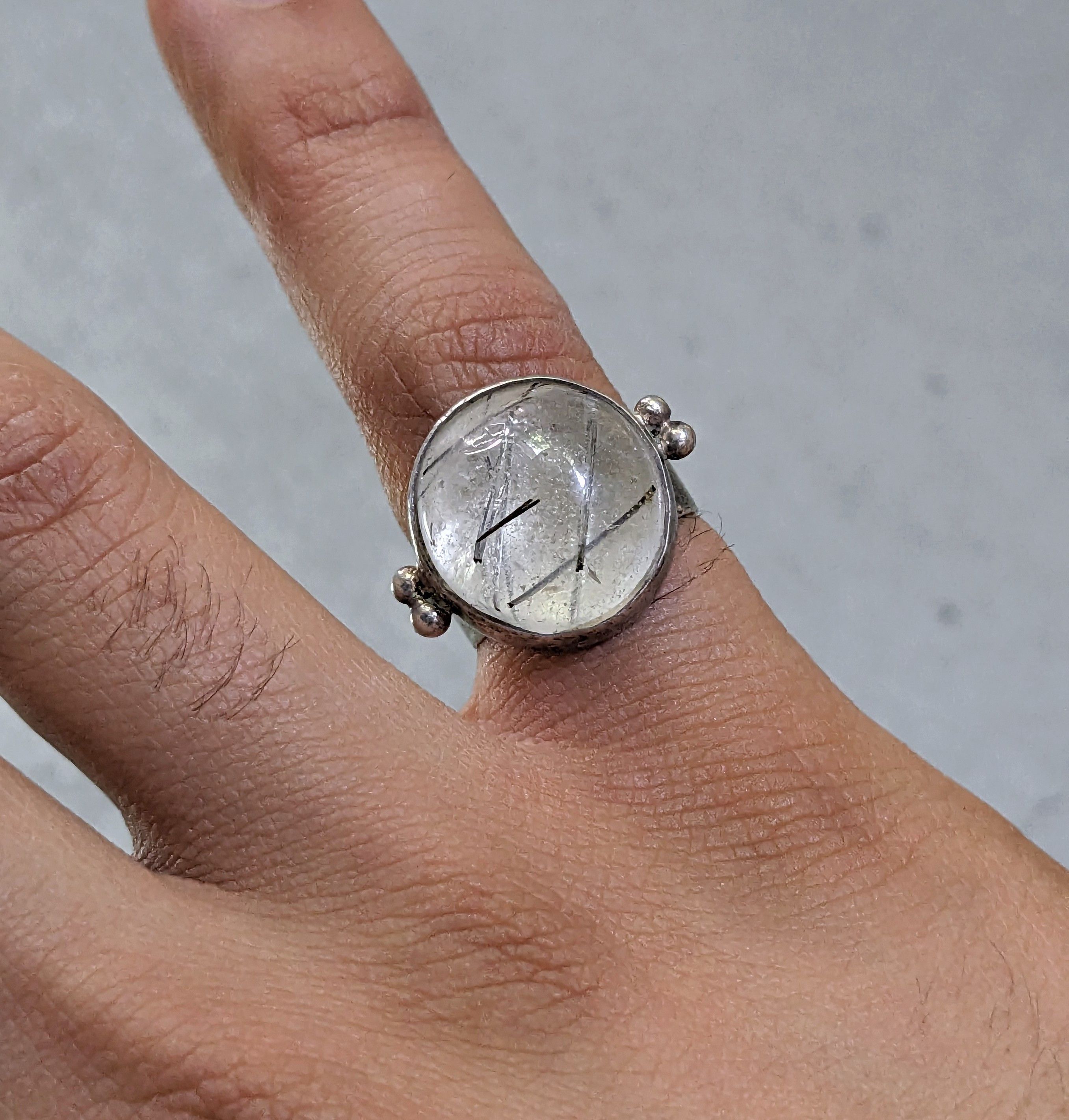Jewelry Sterling Silver Ring Size 6 Rutilated Quartz Round Modern Size ONE SIZE - 12 Thumbnail