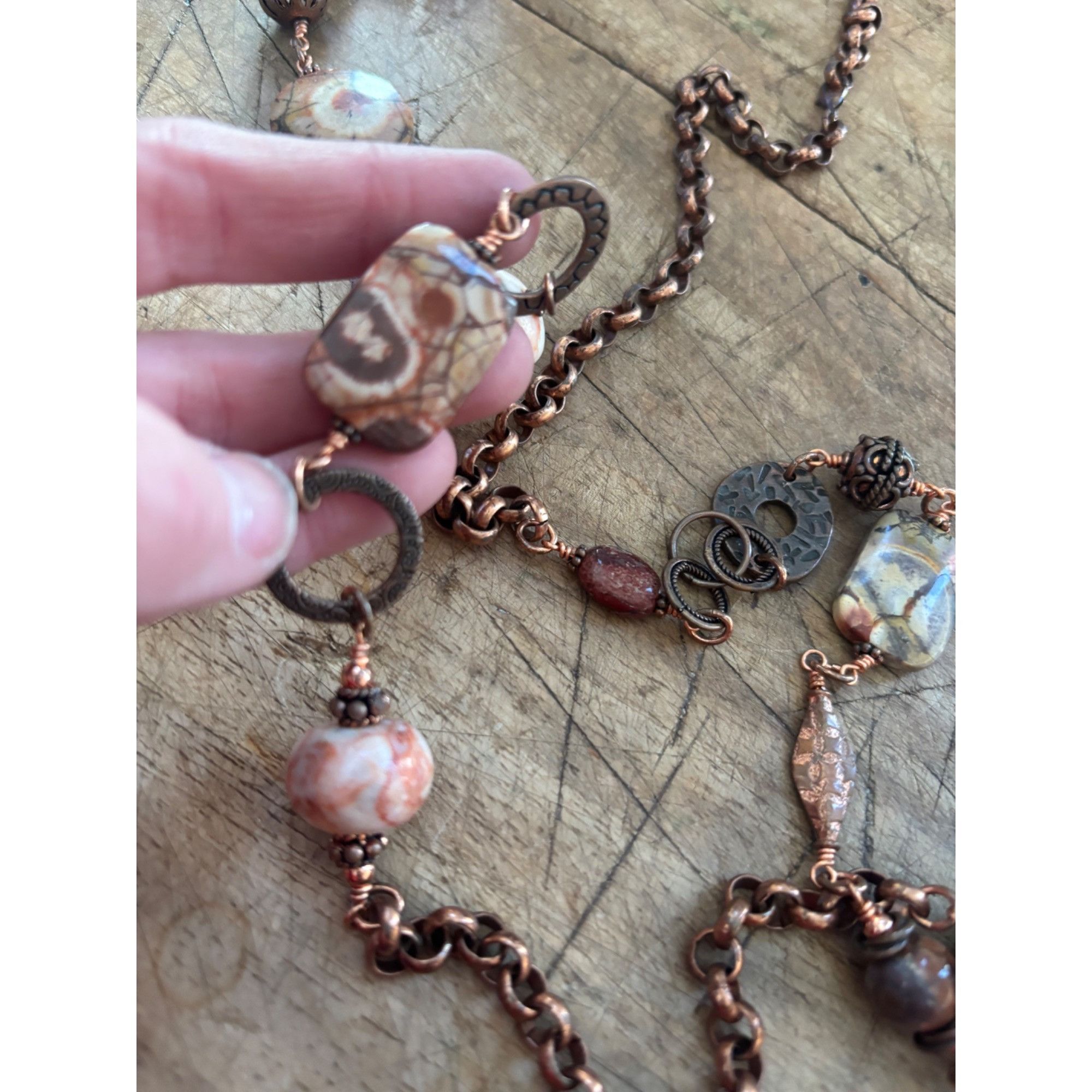 Other Handcrafted Copper Chain Necklace With Multicolored Gemstone Size ONE SIZE - 9 Thumbnail