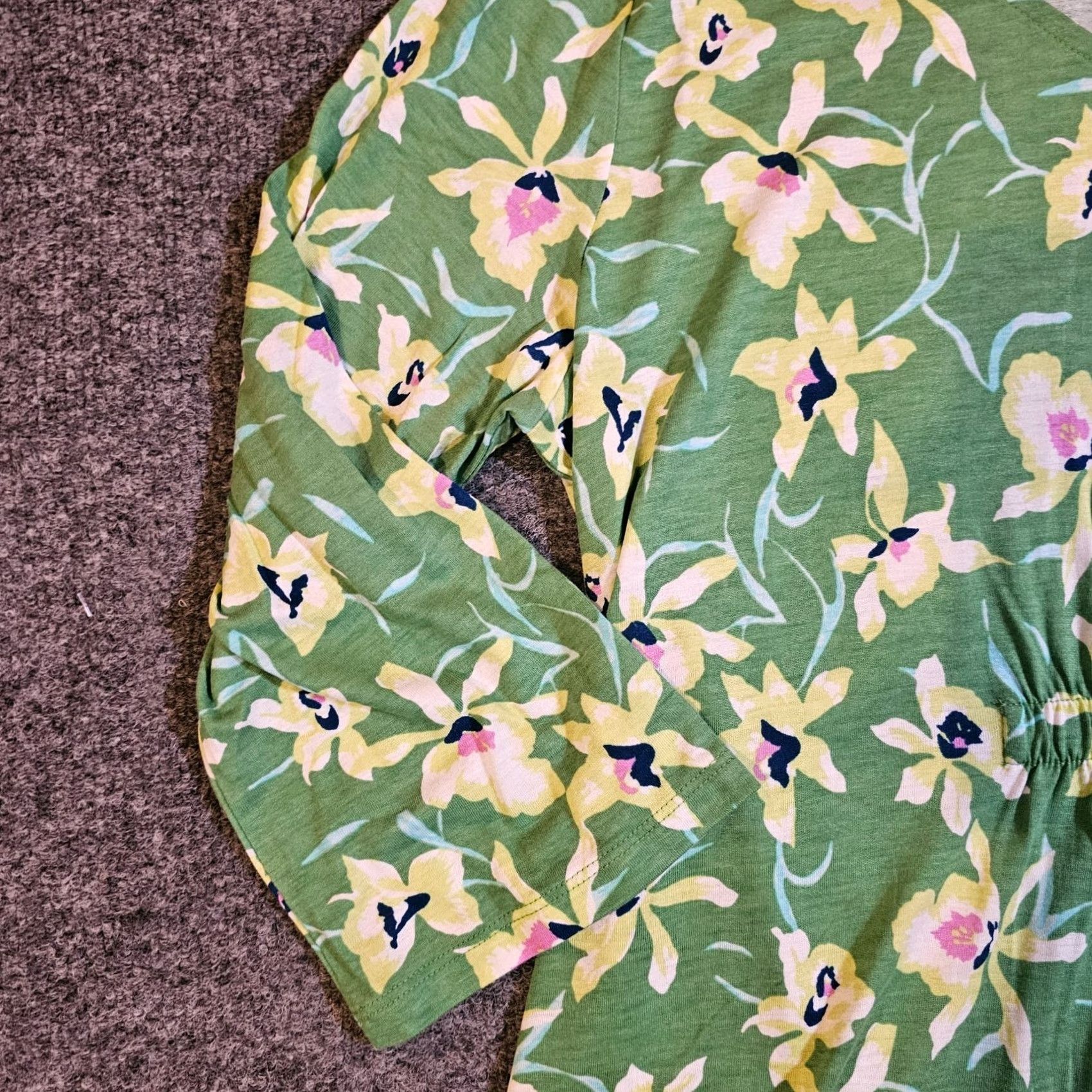 J. Jill J. Jill Dress Tunic Womens Medium Green Pink Floral V Neck Stretch Ruched Casual Size M / US 6-8 / IT 42-44 - 4 Thumbnail