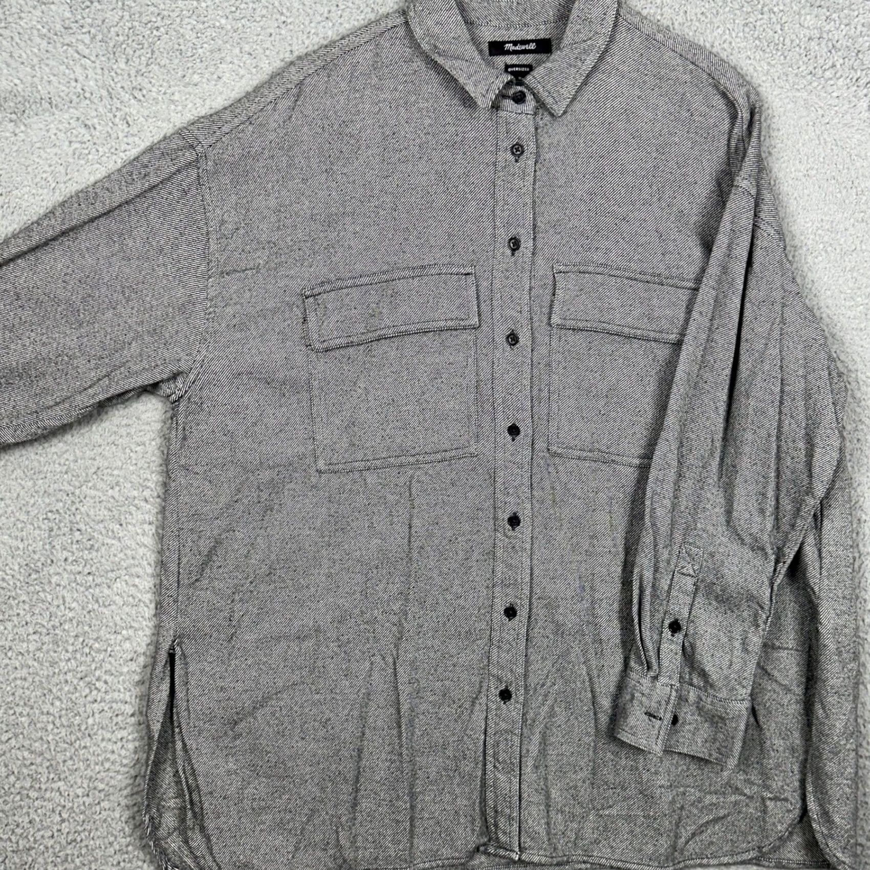 Madewell Madewell Oversized Shirt Womens M Gray Flannel Button-Up Chest Pockets Relaxed Fit Casual Workwear 100% Cotton Button-Front Fall Winter Size M / US 6-8 / IT 42-44 - 2 Thumbnail