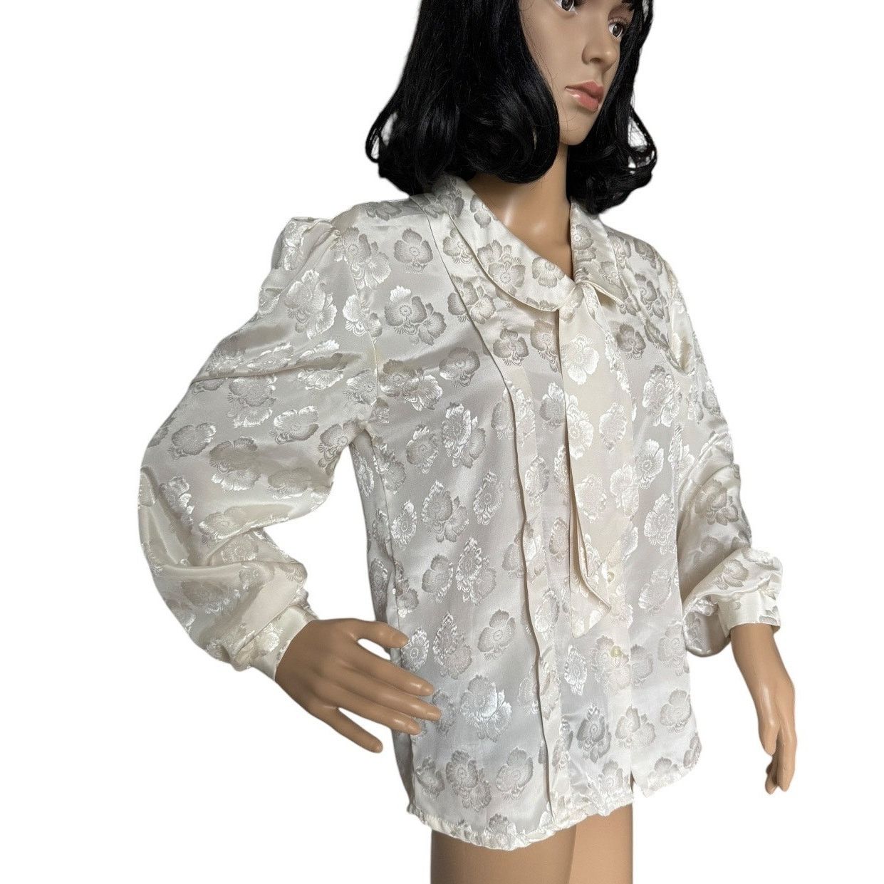 Vintage Vtg JOZELL Puff Sleeve cream print blouse necktie 9/10 Size M / US 6-8 / IT 42-44 - 13 Thumbnail