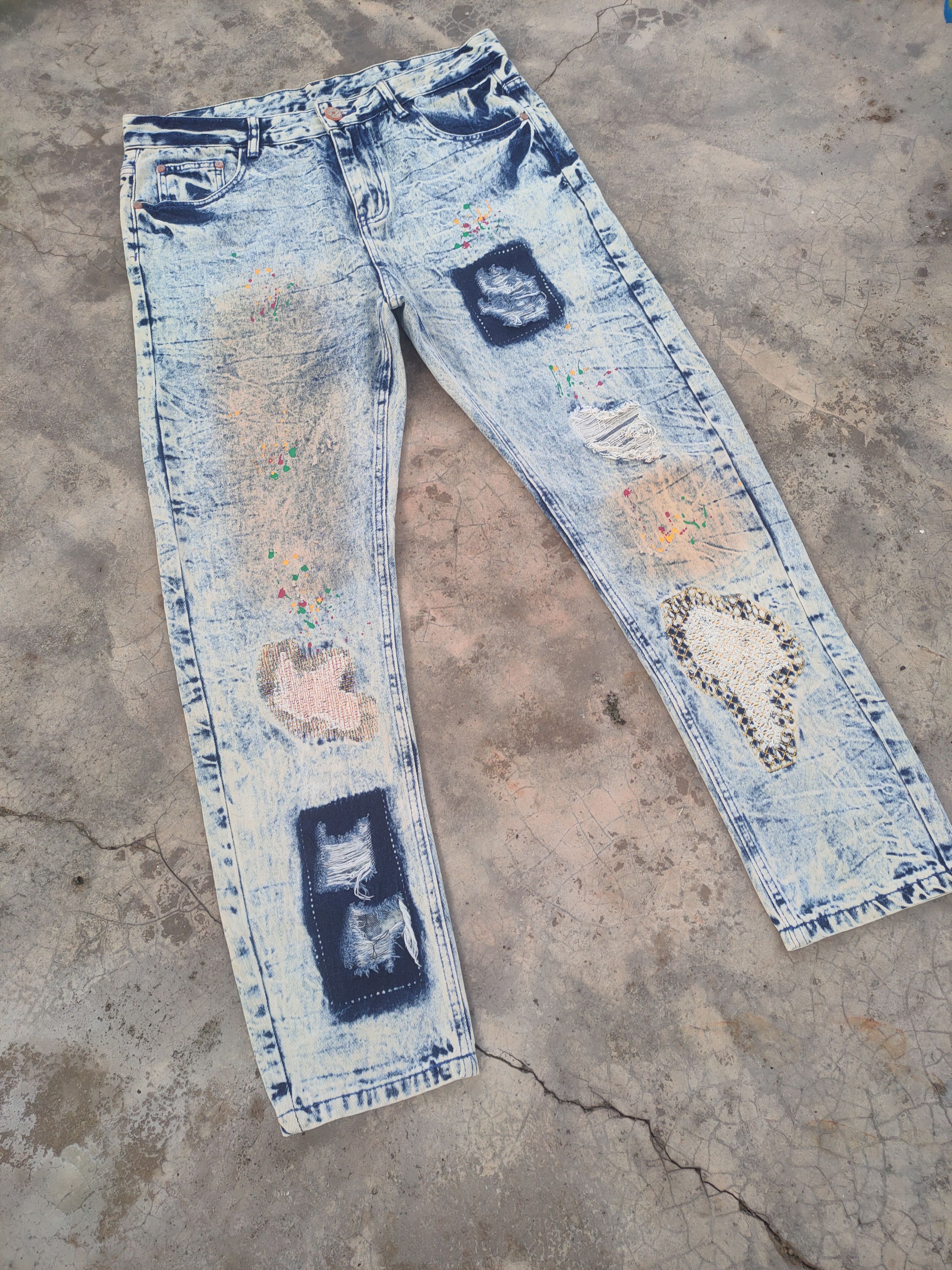 Fashion Victim VTG FASHION PAINT PATCHWORK MUD WASH DENIM JEANS DENIM Size US 36 / EU 52 - 2 Thumbnail