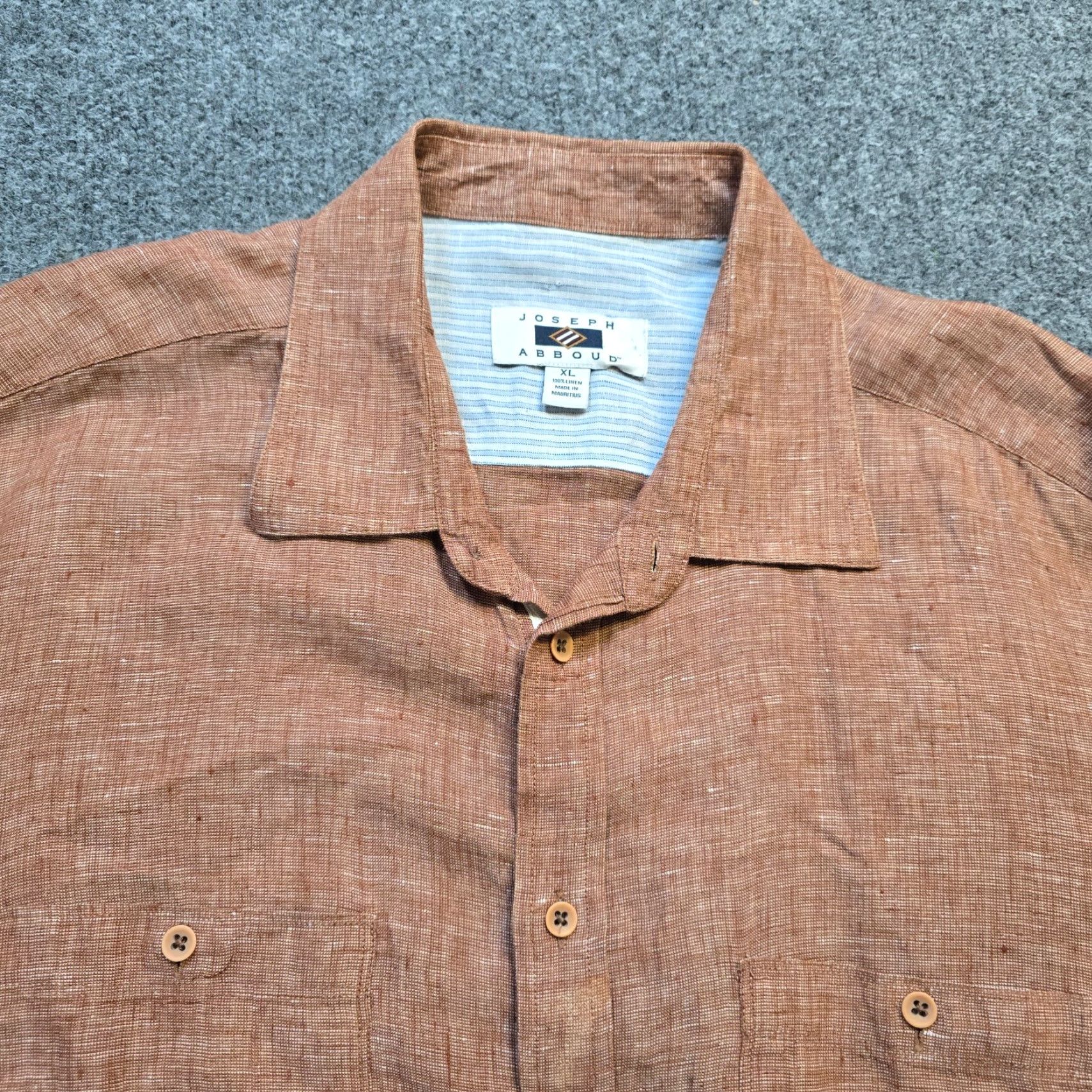 Joseph Abboud Joseph Abboud Shirt Mens XL Orange Linen Striped Button Long Sleeve Career Size US XL / EU 56 / 4 - 2 Thumbnail