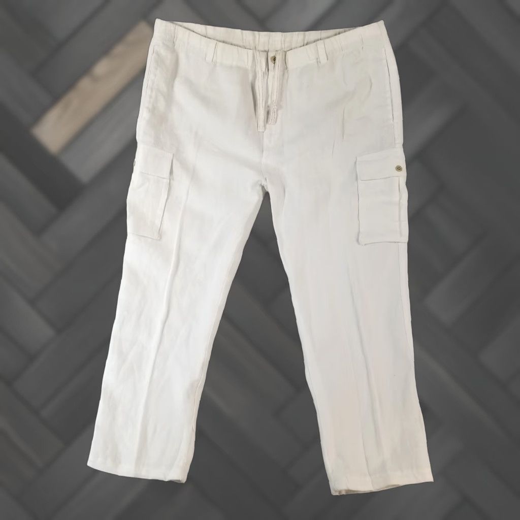 VINTAGE Tommy Bahama Linen Cargo Lounge Pants Men's 2XL White Linen Cargo Lounge Pants Regular 2XL Beac h Bohemian Hippie Preppy Mens
