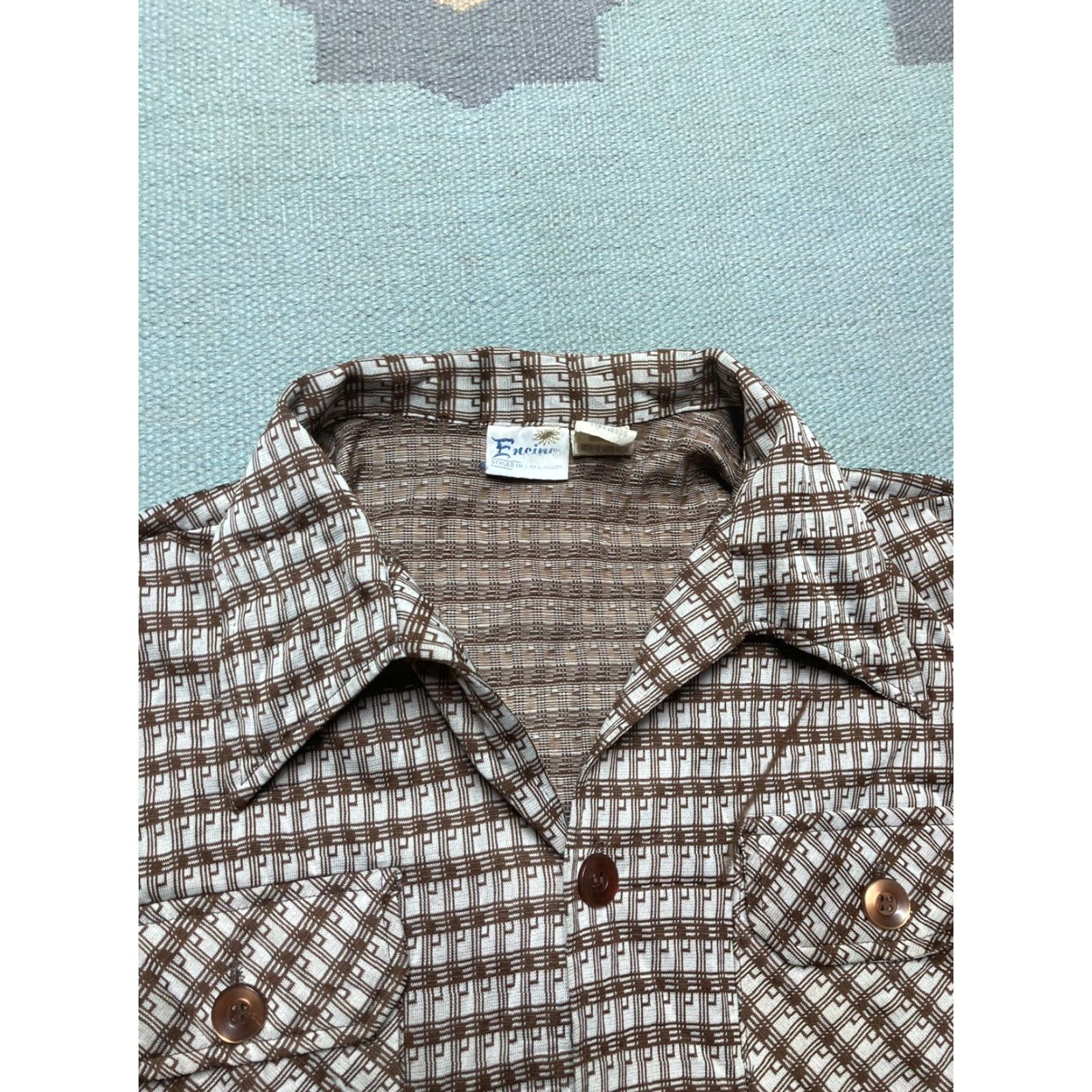 Vintage VINTAGE 70s polyester knit disco shirt Encino California mod hippie dagger XL Shirt Men’s XL California Look Disco Size US XL / EU 56 / 4 - 4 Thumbnail