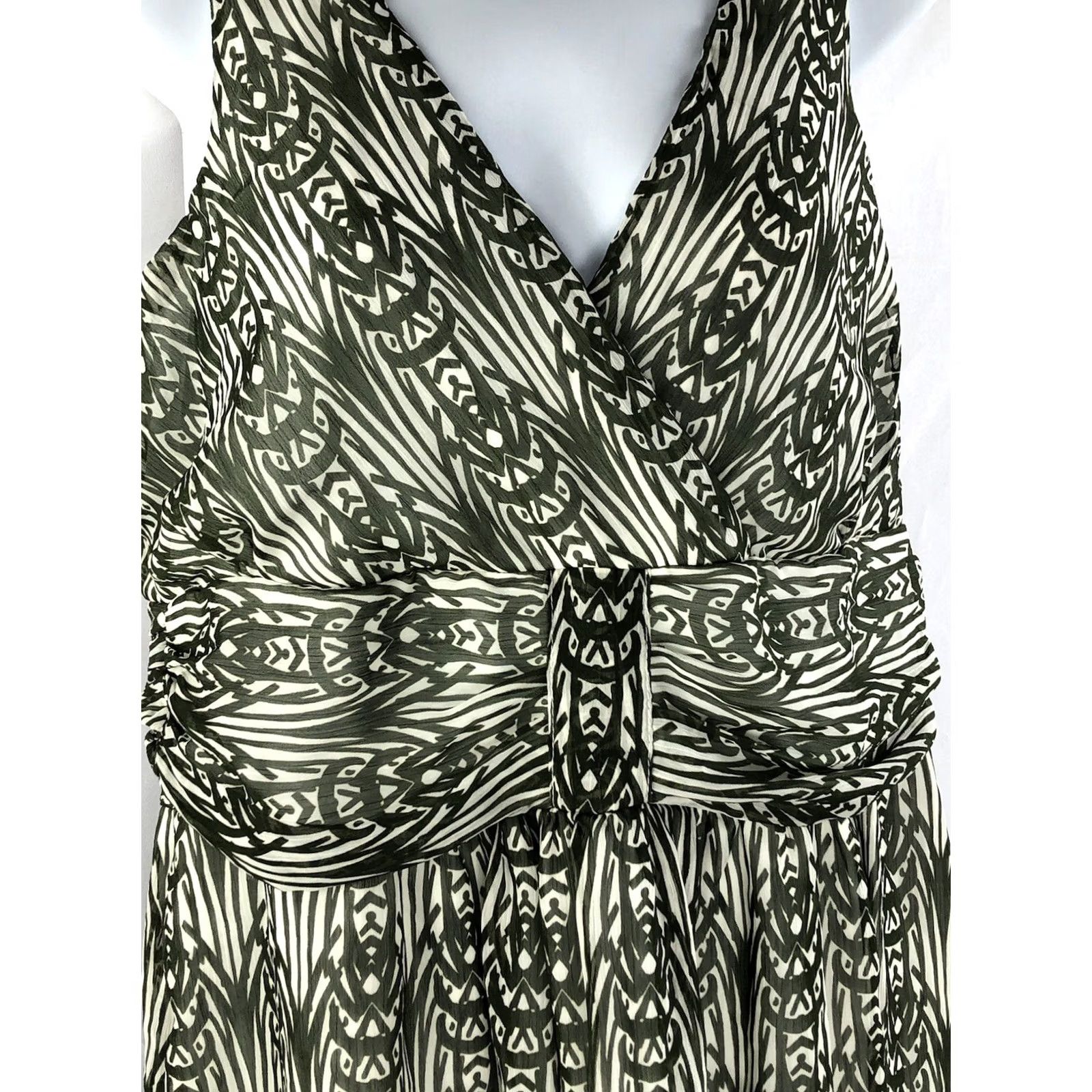 Vintage Rickis Sleeveless Chiffon Top 10 Green Geo Ruched Flowy Whimsy Artsy Fairy Boho Size L / US 10 / IT 46 - 3 Thumbnail