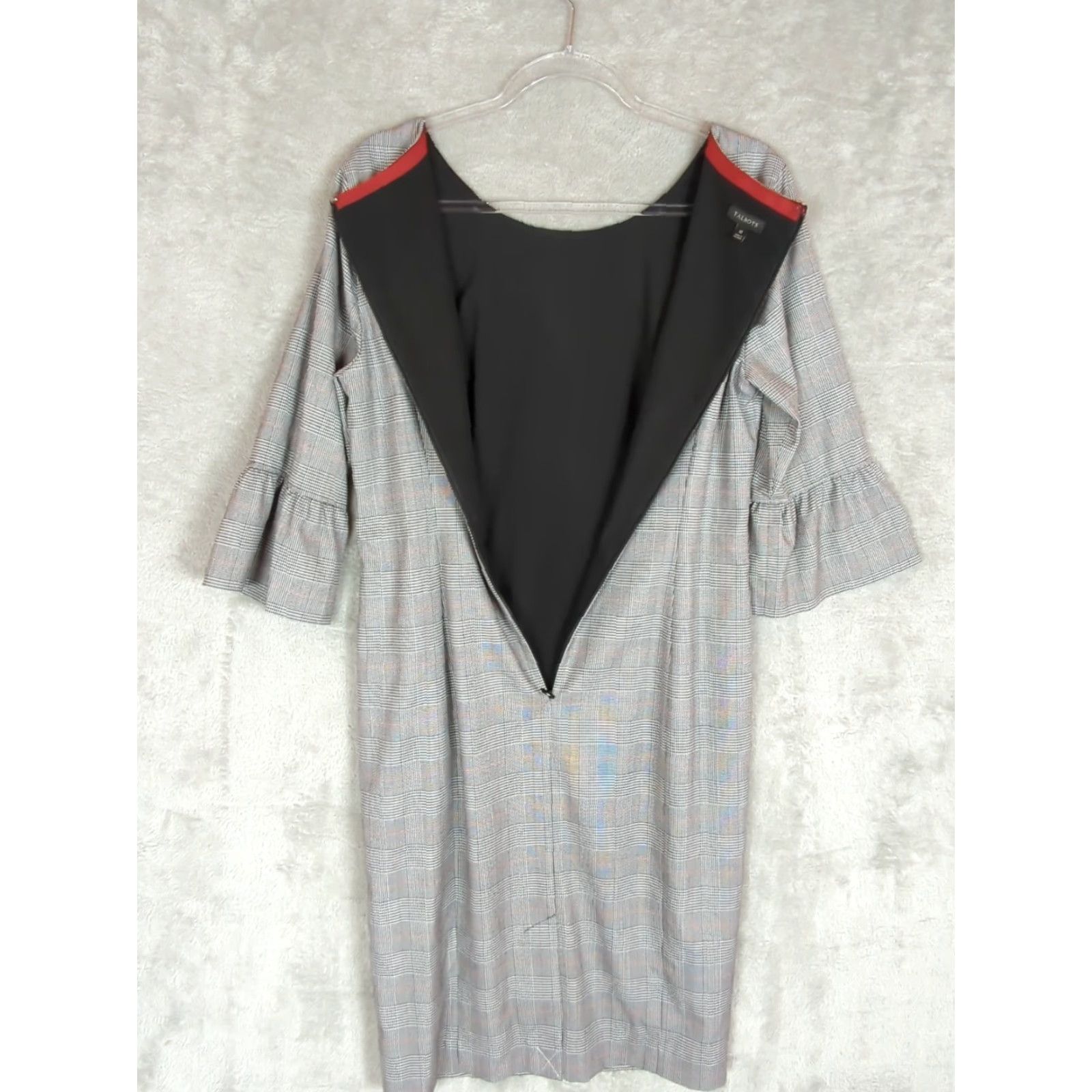 Talbots Talbots Glen Plaid Sheath Dress 10 Black Multi Bell Sleeve Knee Length Crew Neck Zipper Tweed Polyester Size L / US 10 / IT 46 - 5 Thumbnail