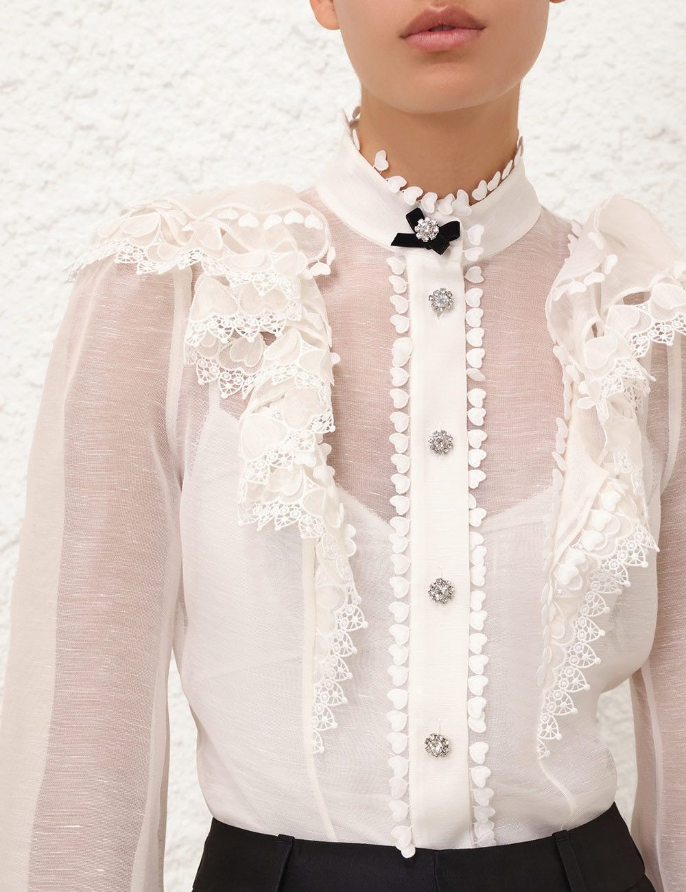 Zimmermann oc11z1025 Crush Heart Embellished Blouse in Cream Size L / US 10 / IT 46 - 5 Thumbnail