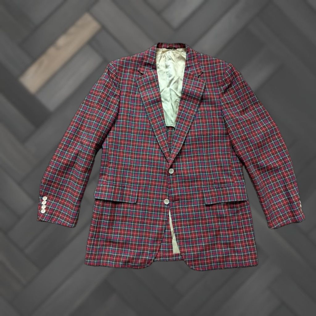 Vintage VINTAGE Corbin Blazer Plaid Wool 42R Red Mens USA Made Tweed Notch Lapel 2-Button Single-Breasted Size 42R - 1 Thumbnail