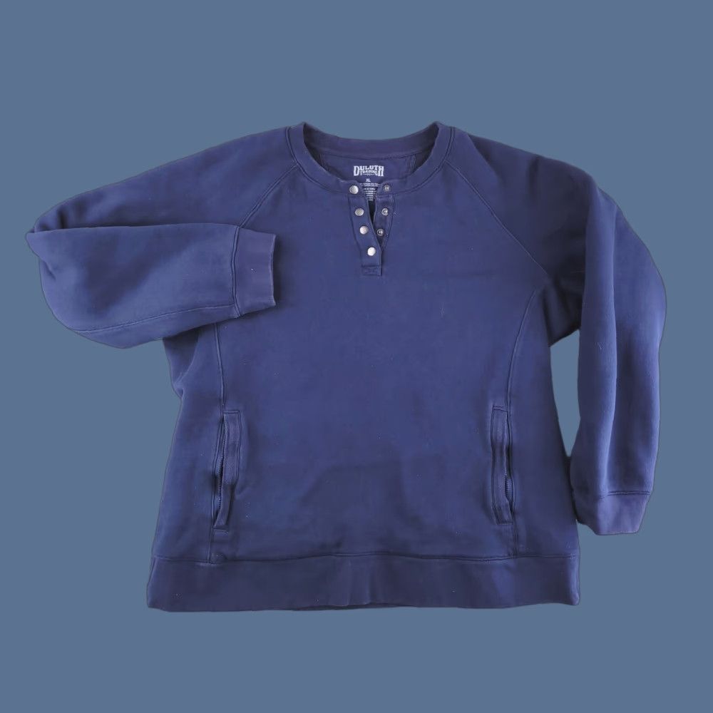 Vintage Duluth Sweatshirt Womens XL Navy Blue Heavyweight Henley Pullover Size XL / US 12-14 / IT 48-50 - 1 Thumbnail