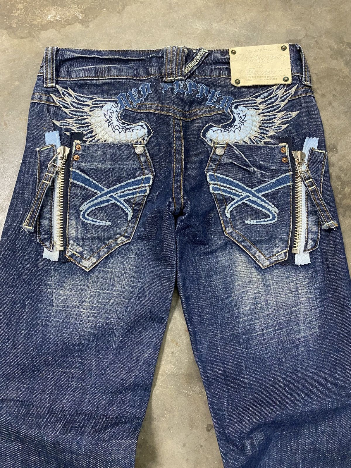 Hysteric Glamour × If Only Was True × Le Grande Bleu (L.G.B.) Flare Jeasn Red Pepper Wing Zip up Pocket Jeans @248 Size US 27 - 11 Thumbnail