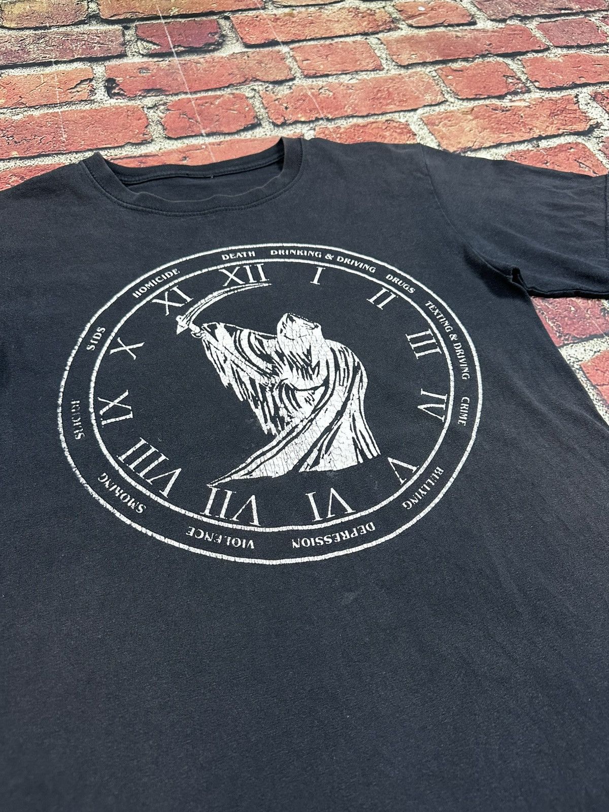Other Y2K Vintage Death Clock Grim Reaper Faded Black T Shirt Size US S / EU 44-46 / 1 - 6 Thumbnail
