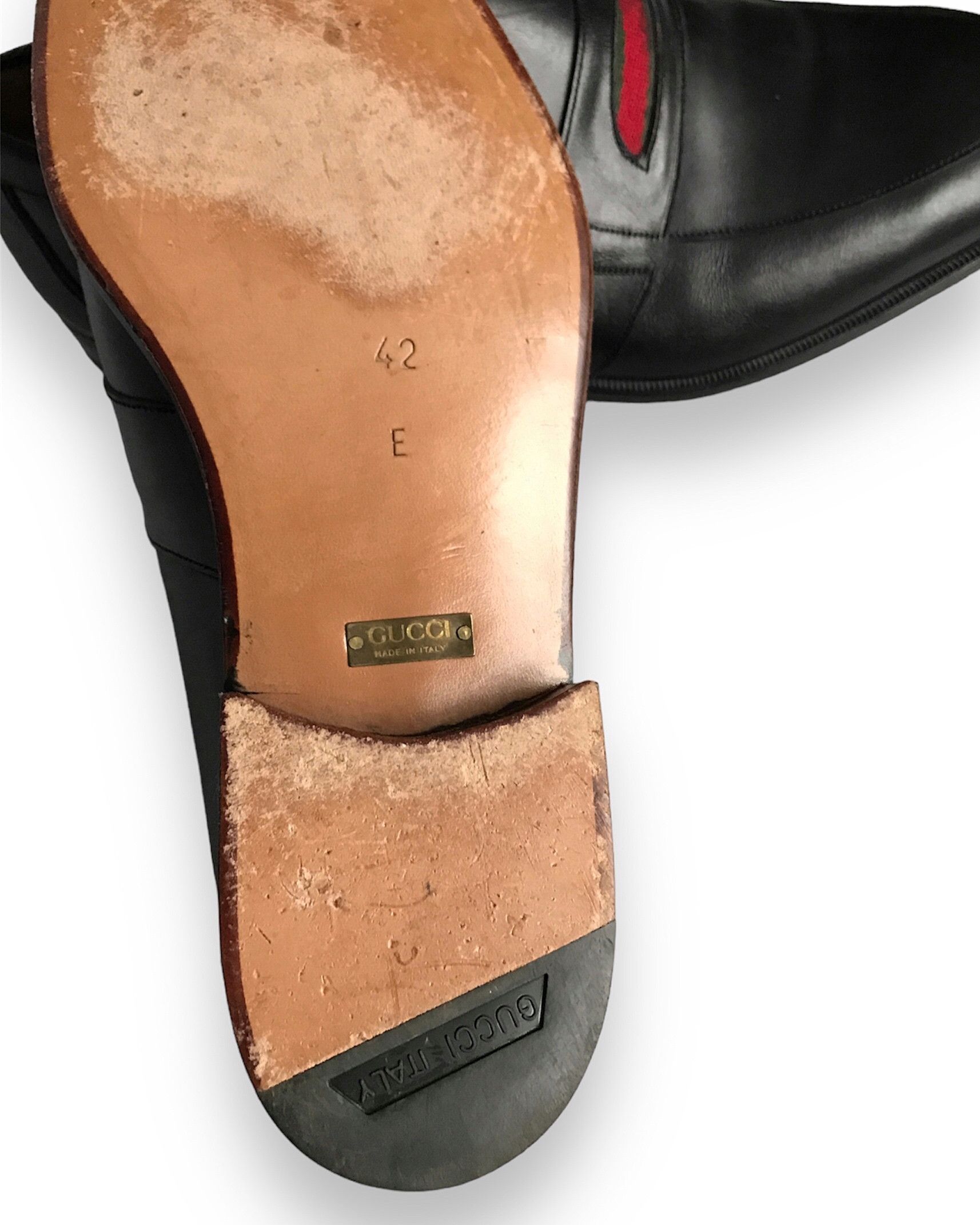 Gucci ICON GUCCI WEB SLIP ON LOAFERS BLACK SMOOTH LEATHER EU42 UK8 Size US 8.5 / EU 41-42 - 11 Thumbnail