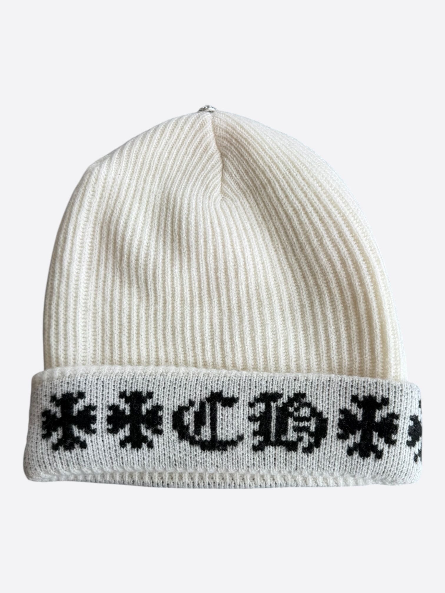 Chrome Hearts Chrome Hearts White & Black Cross Logo Cashmere Beanie Size ONE SIZE - 2 Thumbnail