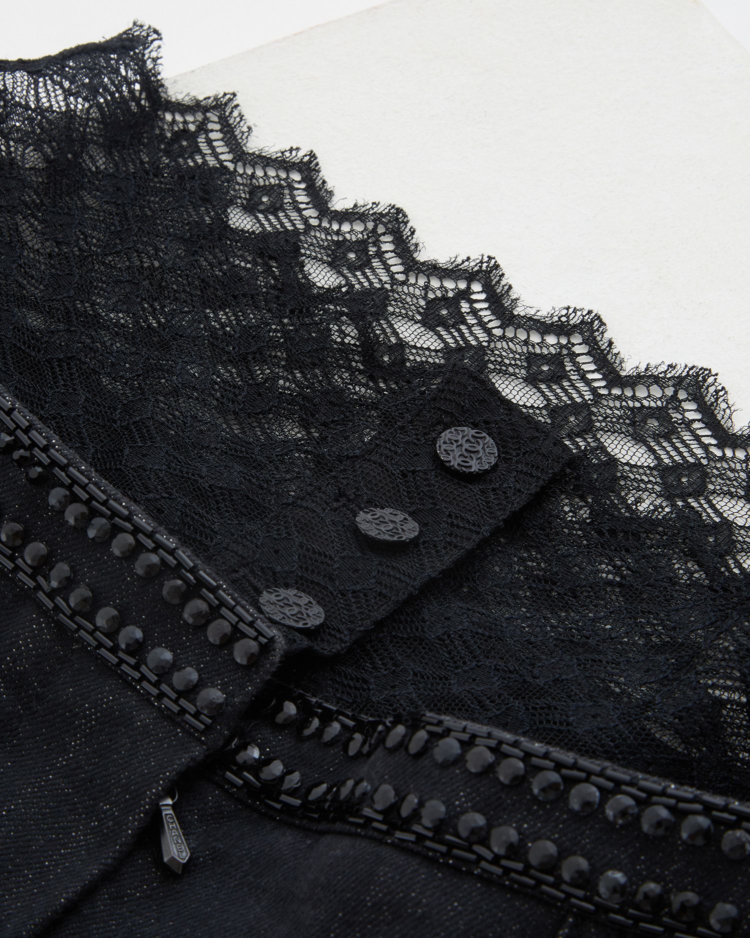 Chanel × Karl Lagerfeld S/S 2004 blue embellished metallic gun & lace denim pants Size 28" / US 6 / IT 42 - 8 Thumbnail