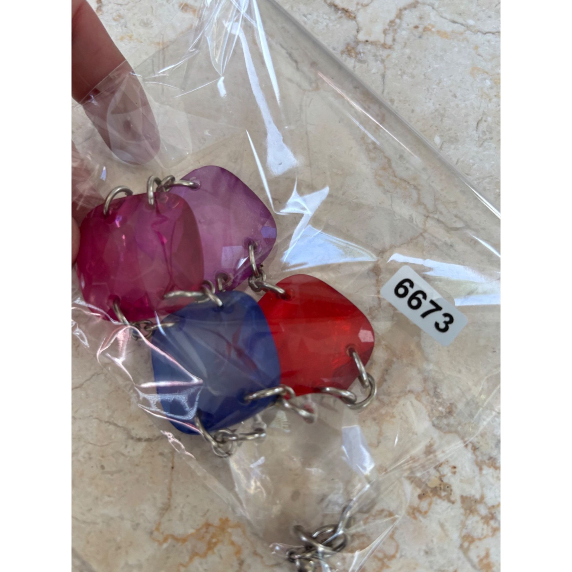 Other Faceted Multicolor Acrylic Square Stone Bracelet With Silver Size ONE SIZE - 2 Thumbnail