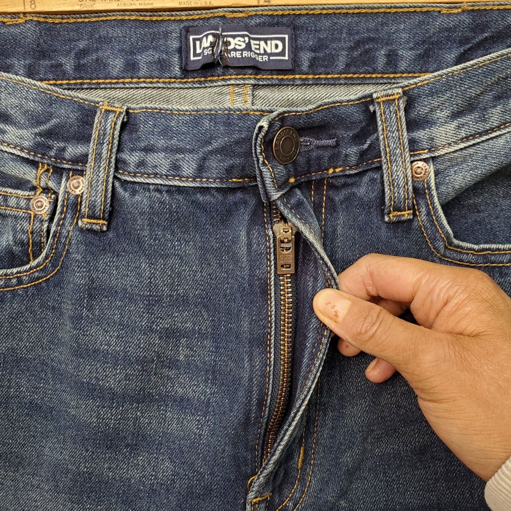 Lands' End Lands' End Mens Jeans 32 Blue Denim Traditional Fit Square Rigger 5-Pocket Regular Inseam 25.75" Inseam 25.75" Vintage No Size US 32 / EU 48 - 6 Thumbnail