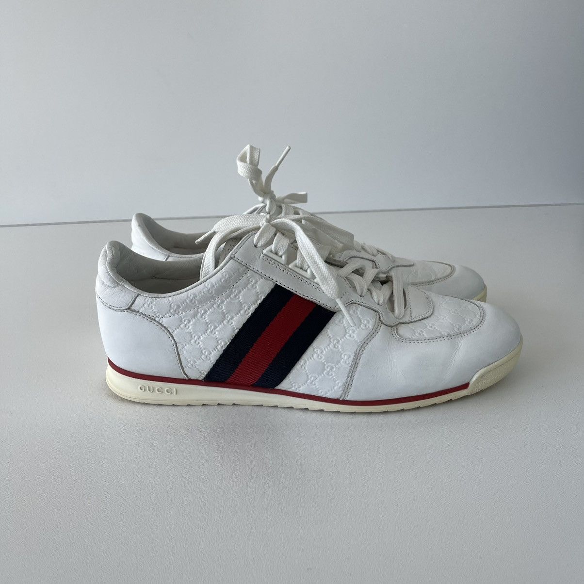 Gucci Gucci Web Leather Monogram Vintage Sneakers White 233334 Size US 7.5 / EU 40-41 - 4 Thumbnail
