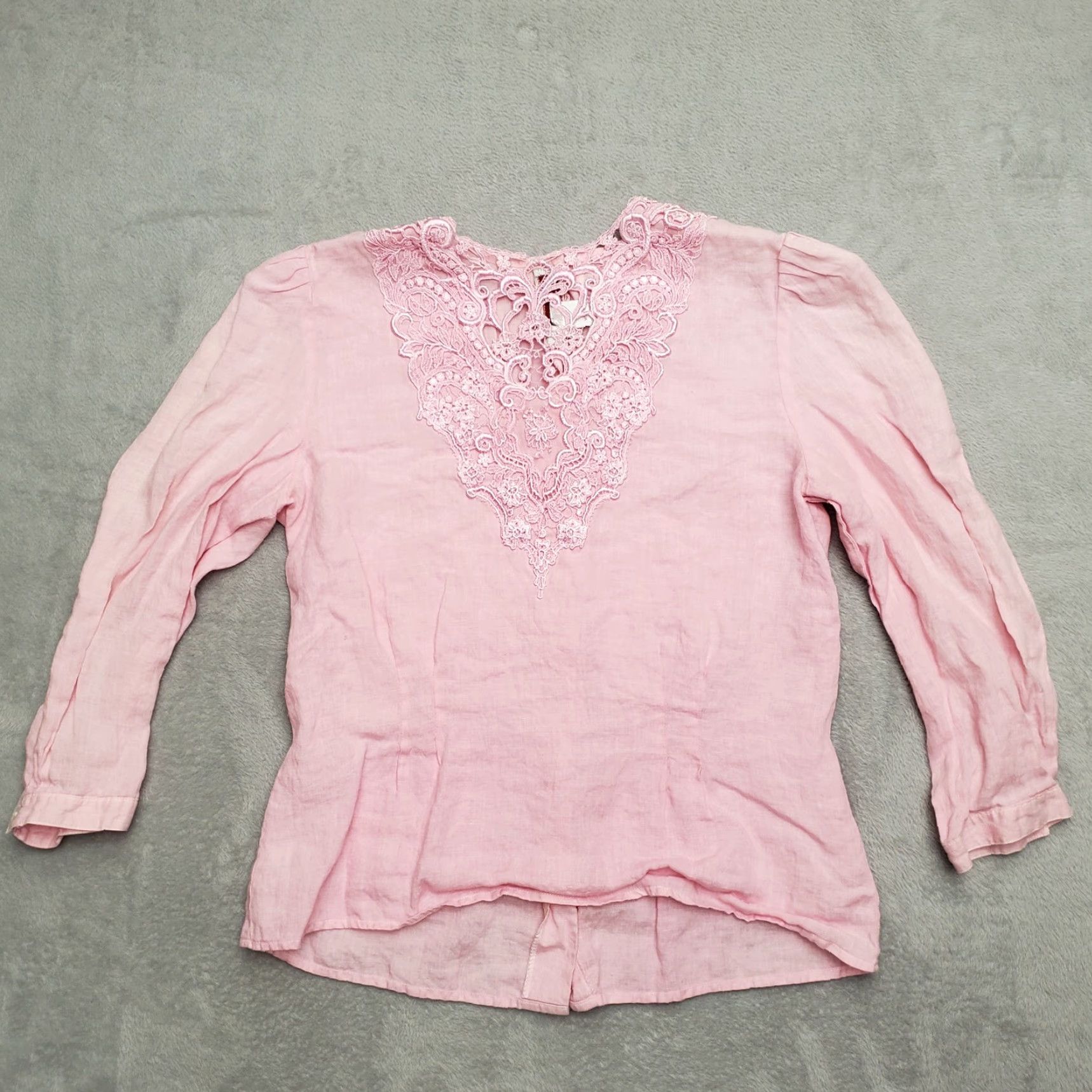 Pinko Westminsterlace Shirt Womens 12 Pink 100% Linen Lace Back Whimsey Cottage Casual Shirt Womens 12 Pink Linen Lace Back Whimsey Cottage Casual Size XL / US 12-14 / IT 48-50 - 6 Thumbnail