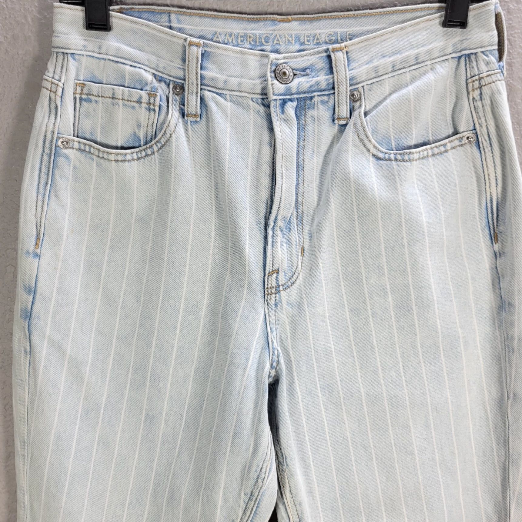 Vintage Women American Eagle Light Blue Striped Jeans Ankle High Rise Cotton Sz 6 Short Size 28" / US 6 / IT 42 - 4 Thumbnail