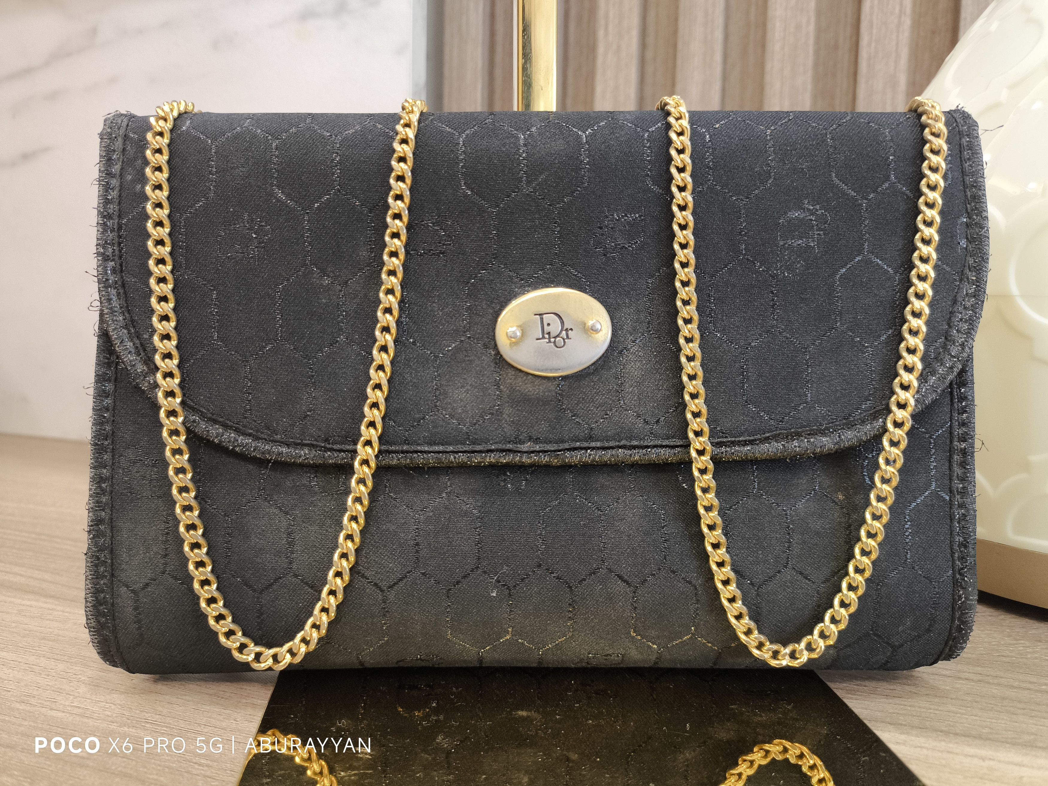 Dior Christian Dior Honeycomb Canvas Chain Shoulder Bag Black Size ONE SIZE - 7 Thumbnail