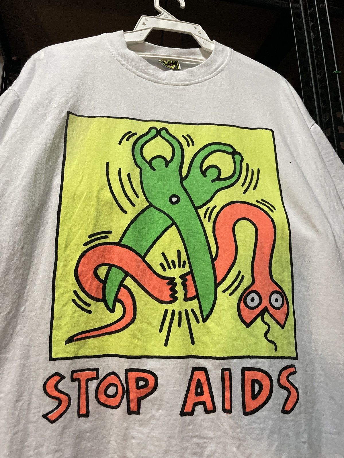 Keith Haring × Vintage Keith Haring Stop AIDS Art Tshirt Size US L / EU 52-54 / 3 - 1 Thumbnail