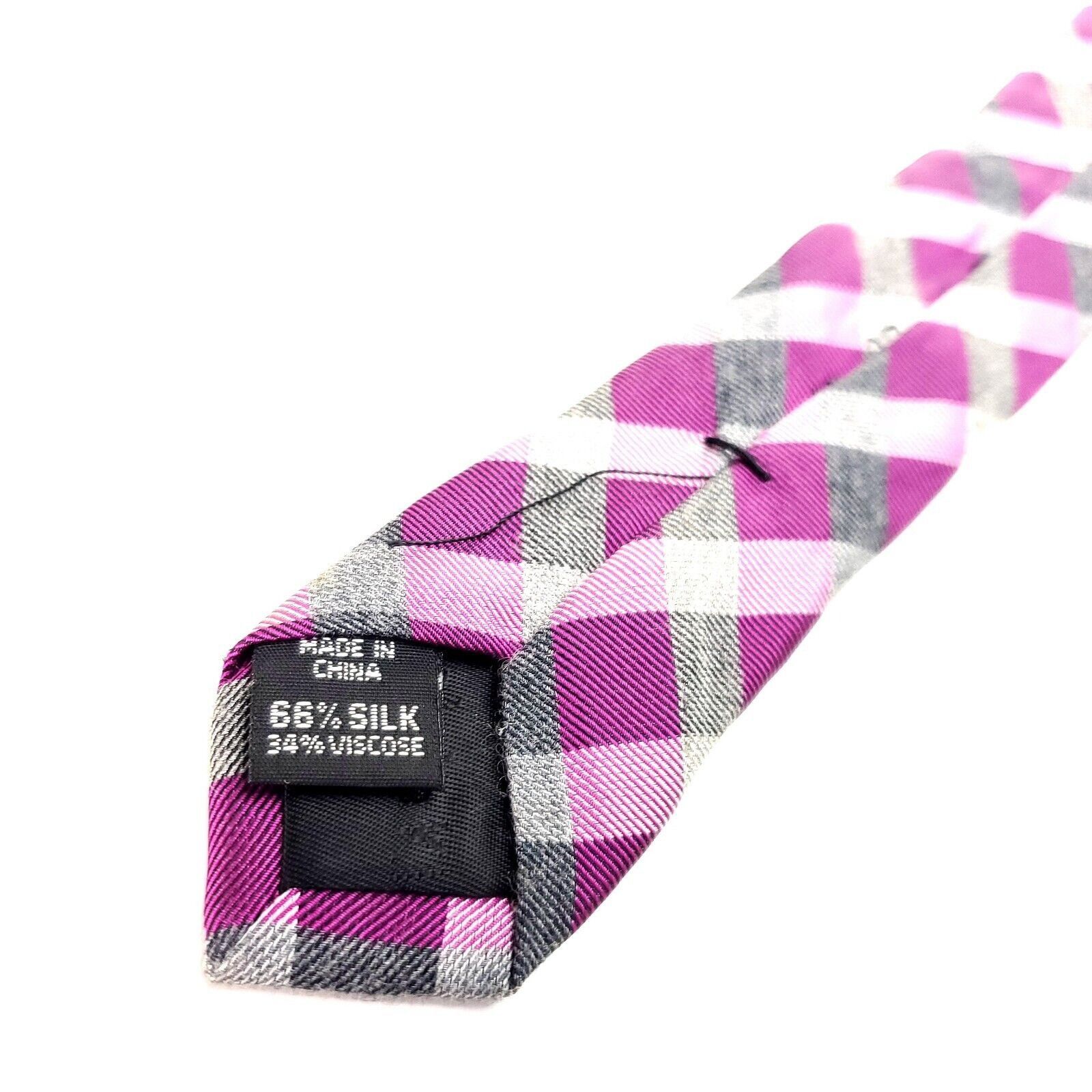 Calvin Klein Calvin Klein Silk Viscose Tie Purple Gray Plaid Skinny Woven Size ONE SIZE - 5 Thumbnail