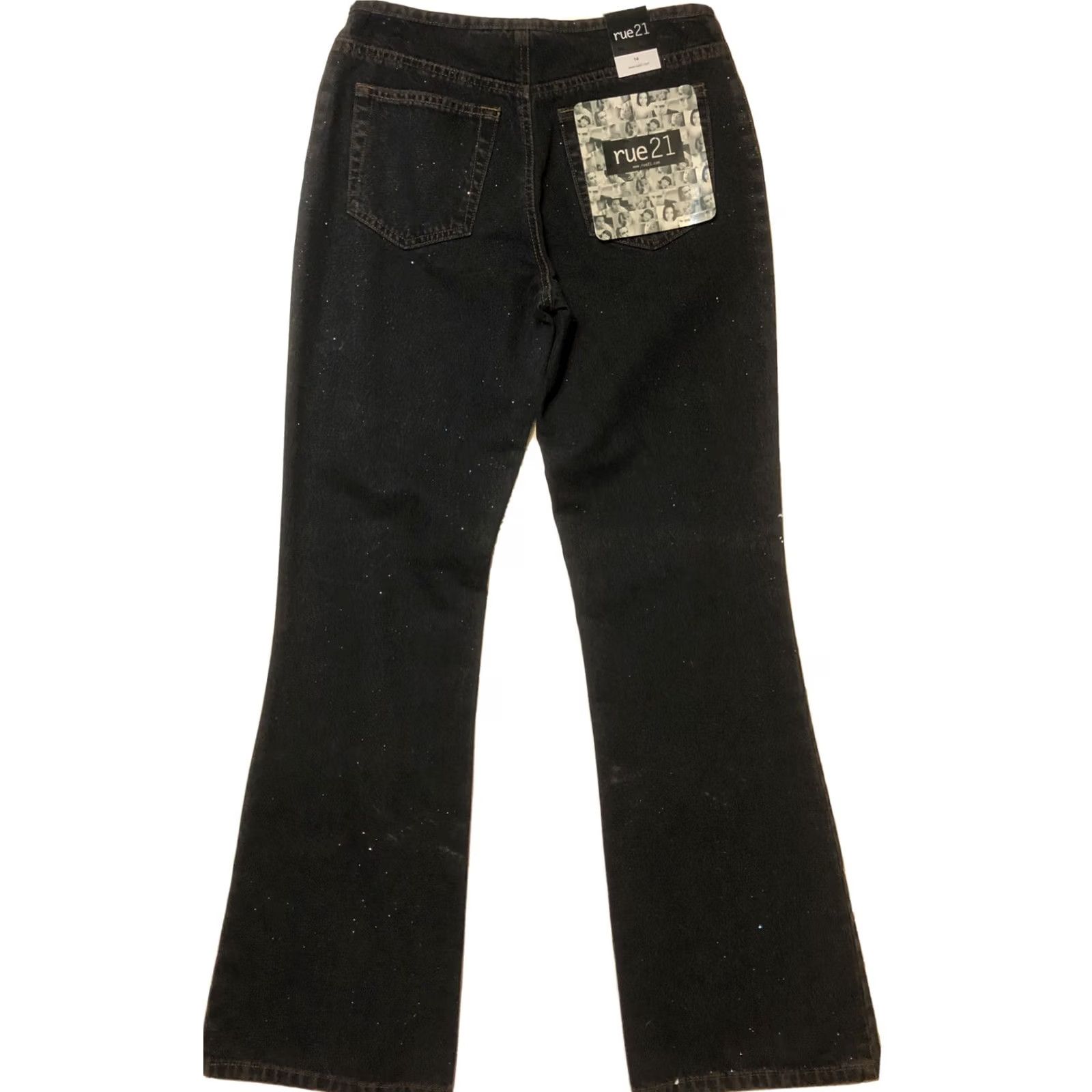 Vintage Rue 21 Jeans Black Glitter Flare Mid Rise Waist 26” Inseam 30” y2K Grunge Women 14 Size 36" / US 14 / IT 50 - 2 Thumbnail