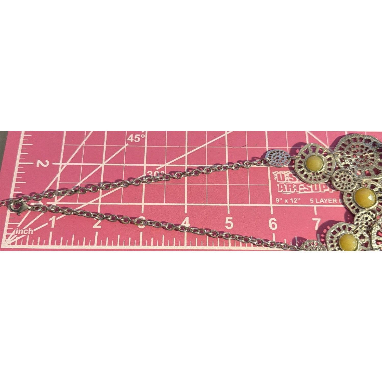 Other Vintage Silver Tone Statement Bib Necklace Green Bead Accent Size ONE SIZE - 4 Thumbnail