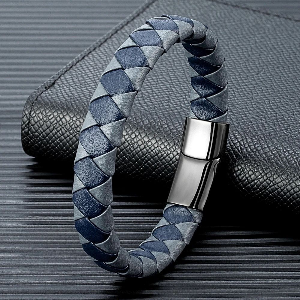 Other Braided Leather Bracelet Magnetic Buckle Cuff Gift For Him Size ONE SIZE - 5 Thumbnail