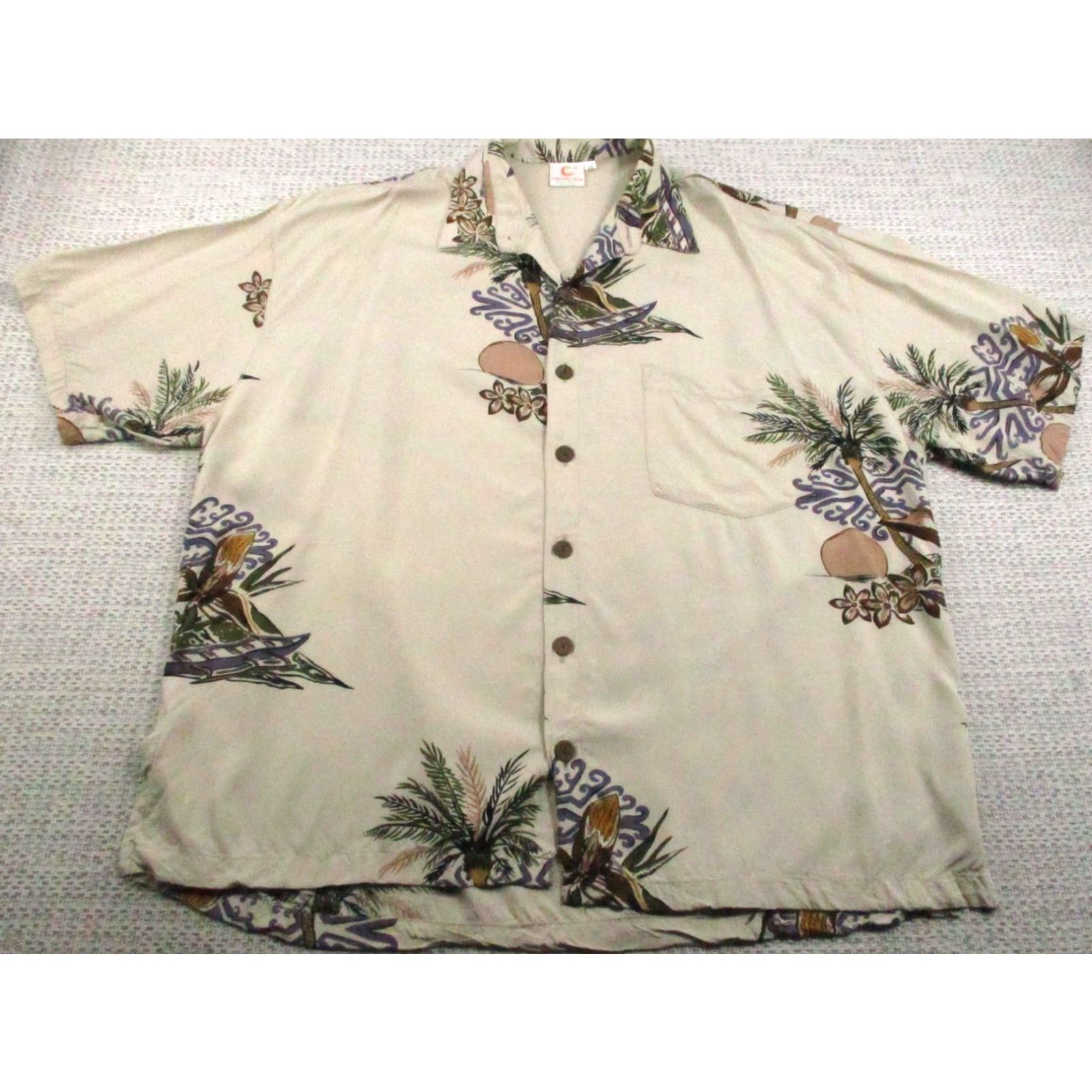 Vintage Pineapple Moon Shirt Mens 2XL Beige Hawaiian Aloha Rayon Palm Tree Print Casual Vintage Beach Boat Shirt Mens 2XL Size US XXL / EU 58 / 5 - 2 Thumbnail