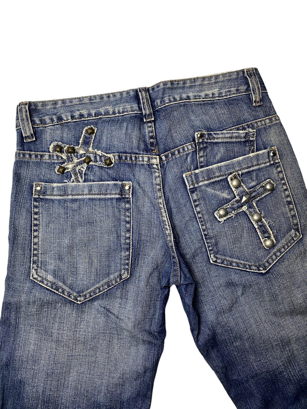 If Six Was Nine Japanese Flared Studded Cross Rhinestone Jeans Size US 31 - 8 Thumbnail