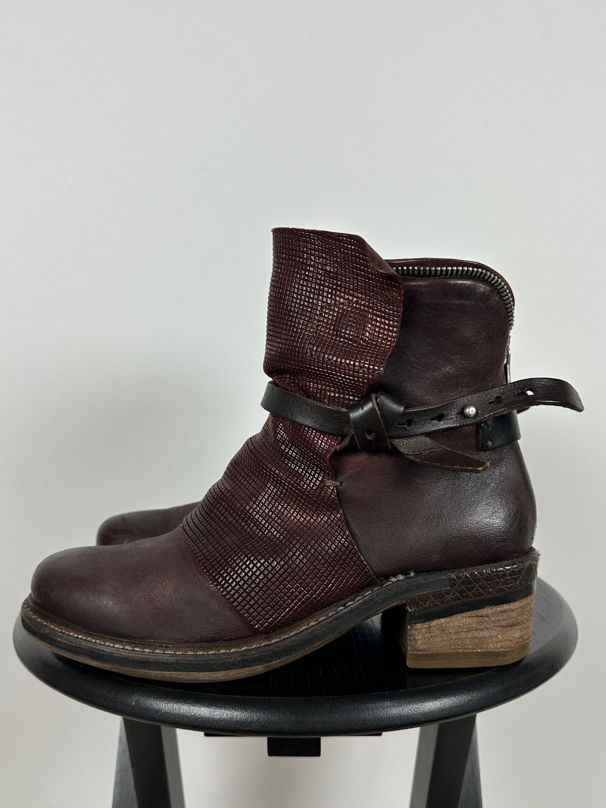 A.S.98 A.S.98. Airstep Burgundy Leather Biker Ankle Boho Boots Size US 9 / IT 39 - 2 Thumbnail