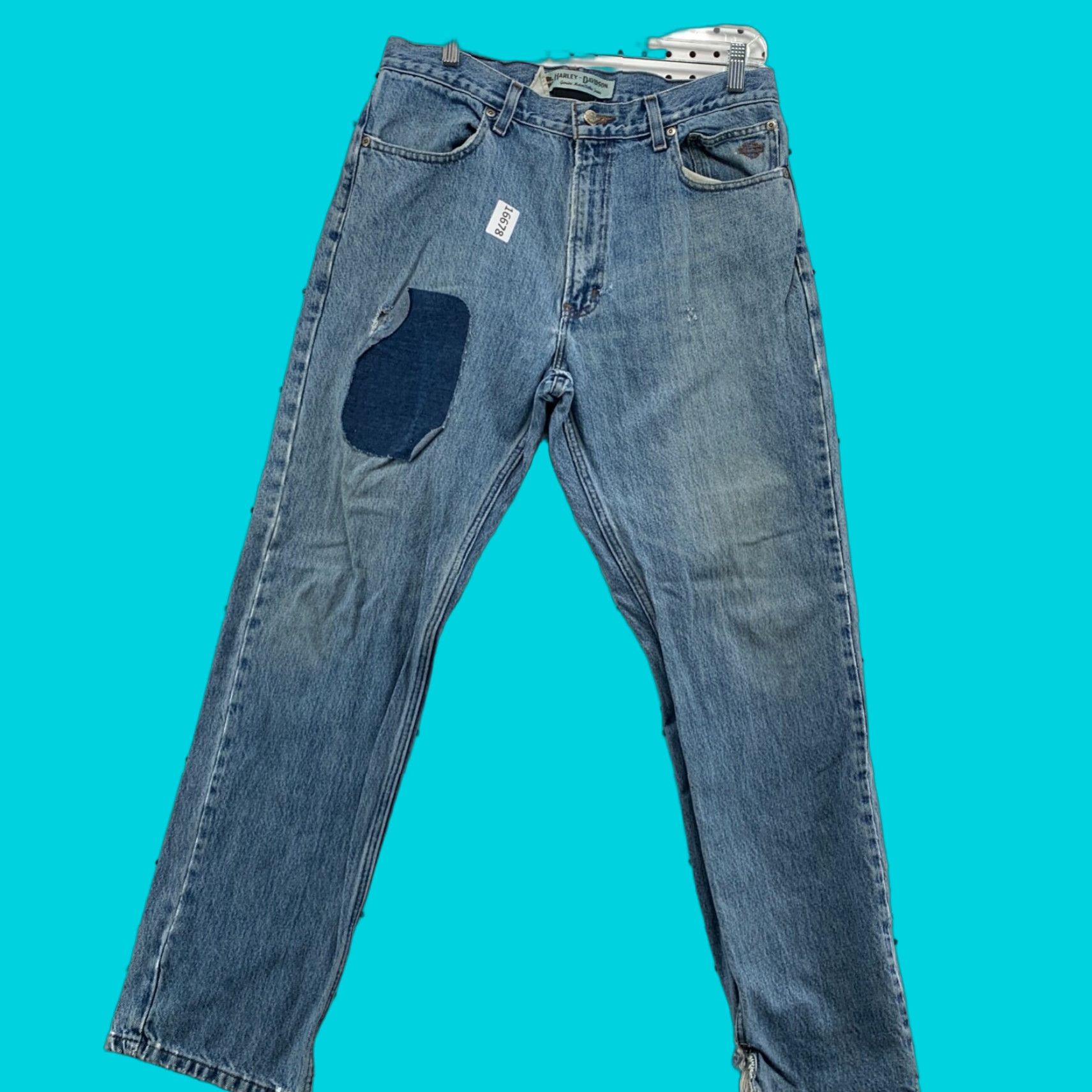 Harley Davidson VINTAGE Harley Davidson Motorcycle Jeans 33x30 Blue Straight Leg Mens Size US 33 - 1 Thumbnail