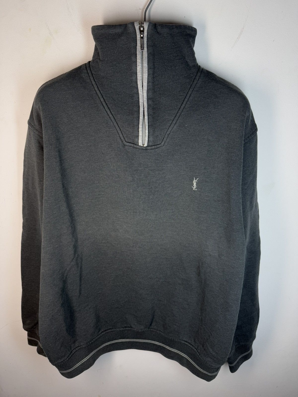 Yves Saint Laurent 90s YSL Sweatshirt 1/4 Quarter Zip Grey Sweater Vintage Size US L / EU 52-54 / 3 - 3 Thumbnail