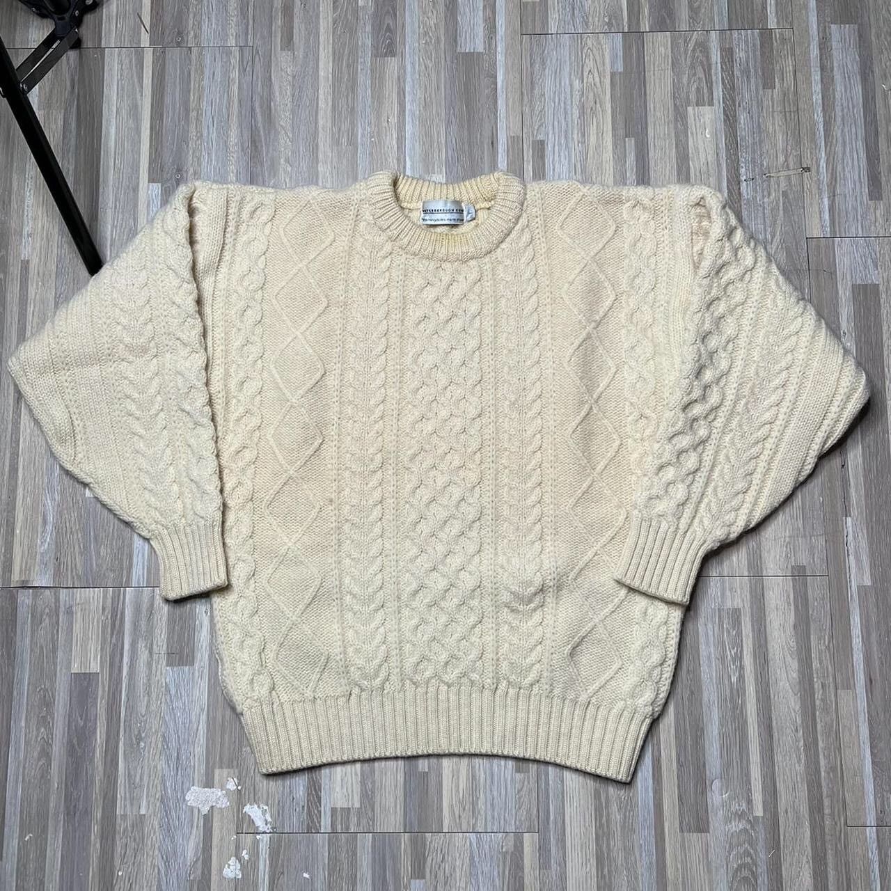 image of Bloomingdales Men Store x Vintage 80's Bloomingdale’S 100% Wool Fisherman Cable Knit Sweater in Cre