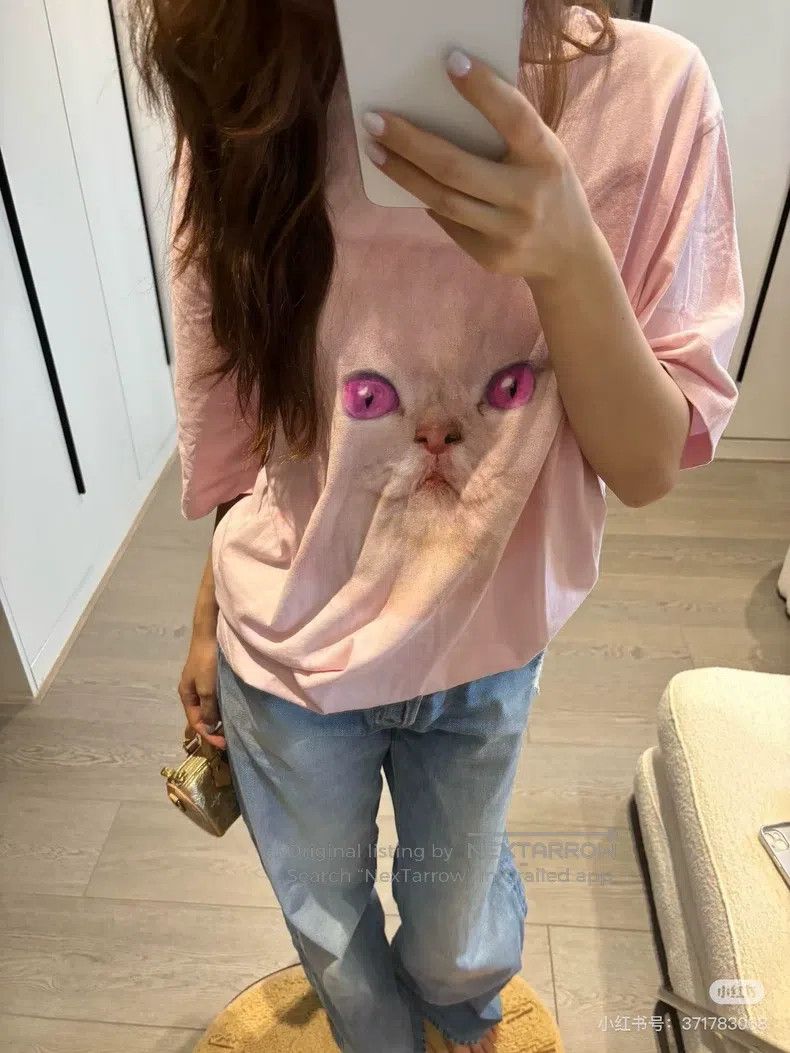 Acne Studios Acne Studios Pink Cat Printed Short Sleeve T-Shirt Size M / US 6-8 / IT 42-44 - 8 Thumbnail