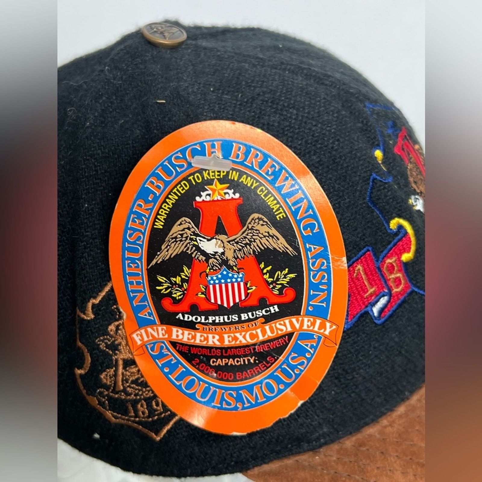 Budweiser Vintage Budweiser Anheuser Busch Beer Hat Leather Bill USA Size ONE SIZE - 5 Thumbnail
