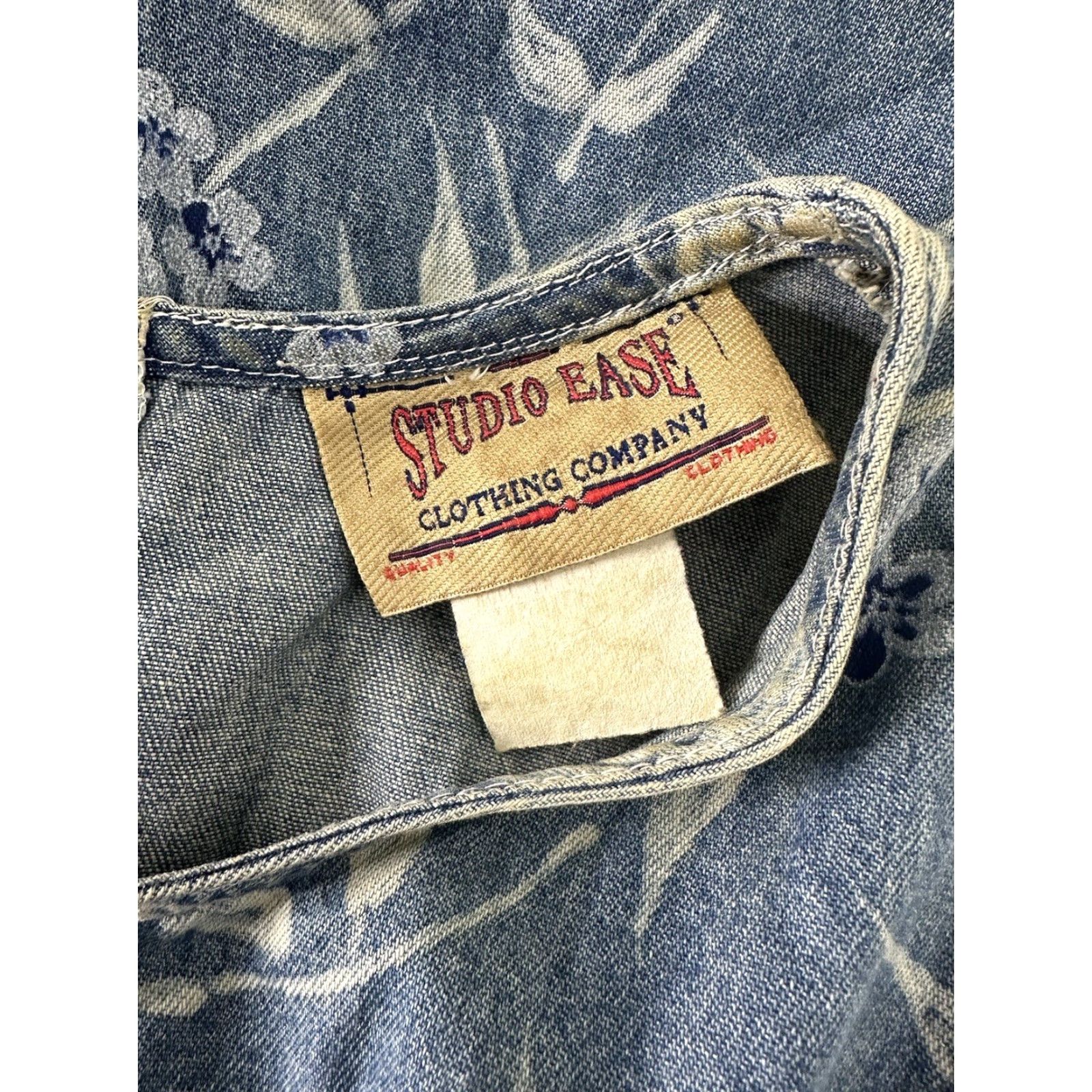 Denime VINTAGE Denim Mini Dress Womens Medium Floral Sleeveless Blue Jean 90s Size 32" / US 10 / IT 46 - 4 Thumbnail