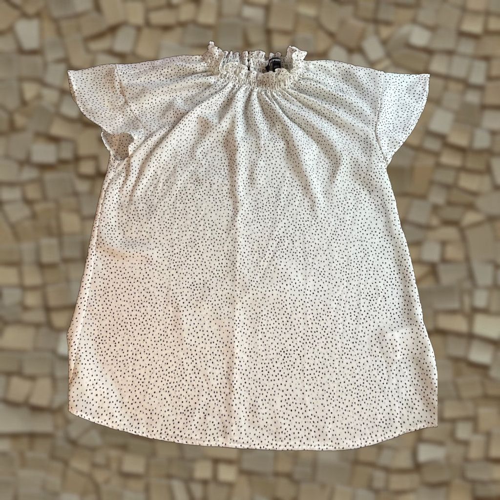 Express Express Shirt Women’s XS White Polka Dot Ruffle Mock neck Flutter Sleeve Standard Fit Size XS / US 0-2 / IT 36-38 - 1 Thumbnail