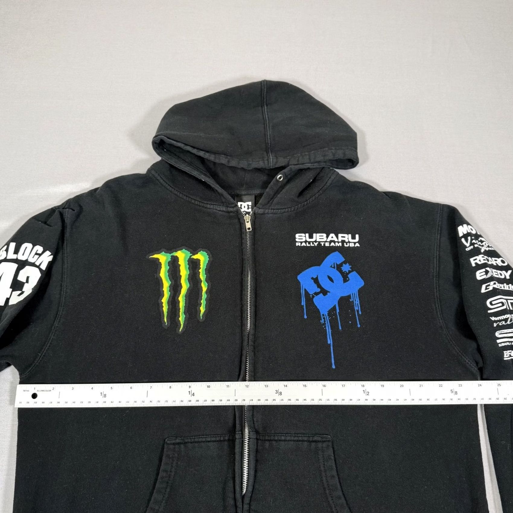 Vintage DC Shoes Hoodie Mens Large Black Subaru Rally Team Monster Energy Block 43 Full Zip Graphic Print Hoodie Sweatshirt Size US L / EU 52-54 / 3 - 7 Thumbnail