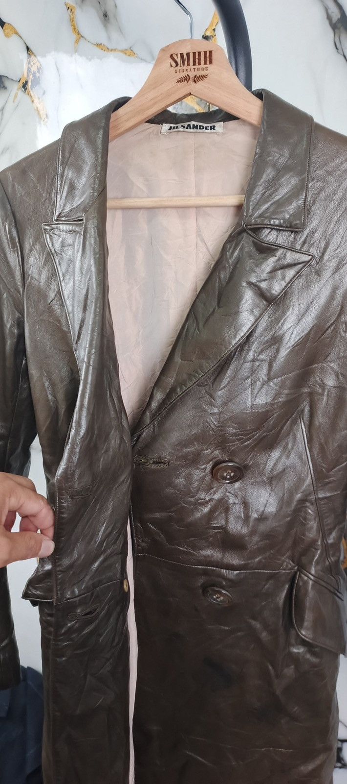 Jil Sander JIL SANDER LETHER DOUBLE-BREASTED COAT - Brown - IT 34 Size XXS / US 00 / IT 34 - 4 Thumbnail
