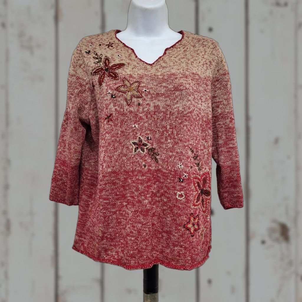 Vintage VTG Koret Women's Medium Mauve Pink Embroidered Beaded Floral Sweater EUC Size M / US 6-8 / IT 42-44 - 1 Thumbnail