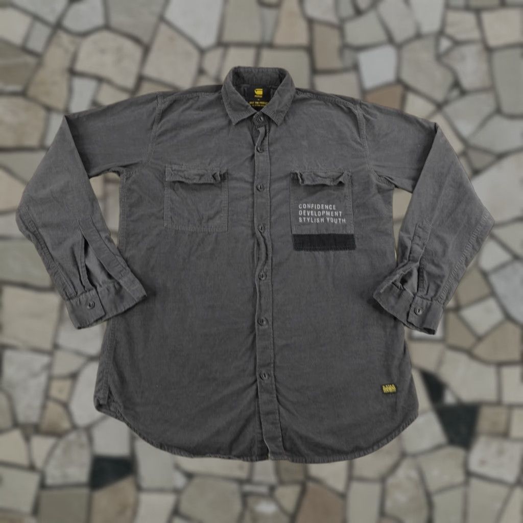 G-Star VINTAGE G-Star Raw Corduroy Shirt Mens Large Gray Long Sleeve Button-Up Casual Size US L / EU 52-54 / 3 - 1 Thumbnail