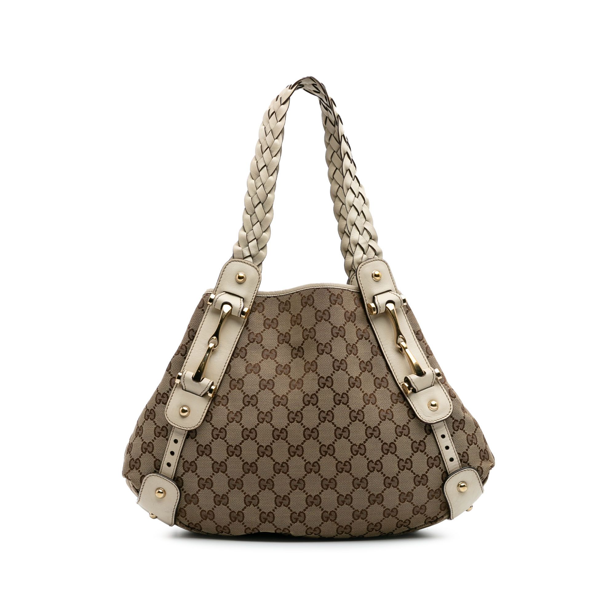 Gucci Small GG Canvas Horsebit Pelham Shoulder Bag in Brown, Women's