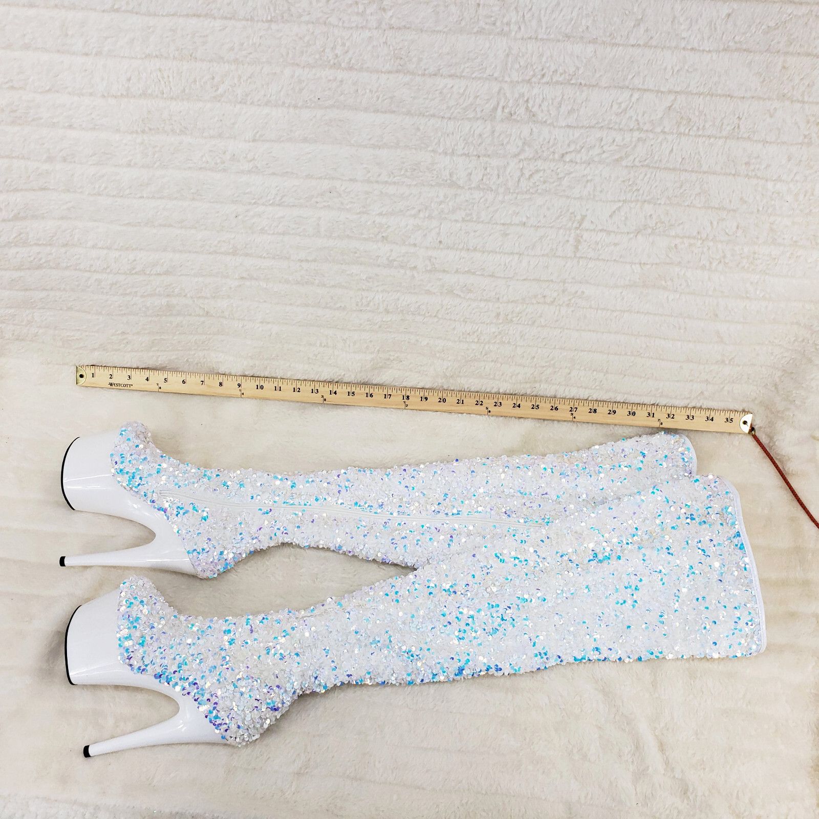 Other Adore 3020 White Multi Sequin High Heel Platform Thigh High Size US 6 / IT 36 - 2 Thumbnail