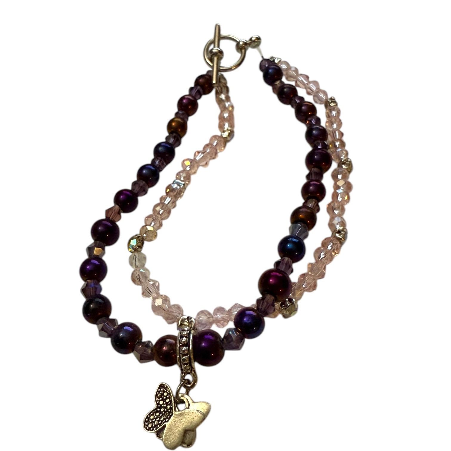 Other Handmade Butterfly Double Strand Pink Toggle Bracelet Size ONE SIZE - 2 Thumbnail