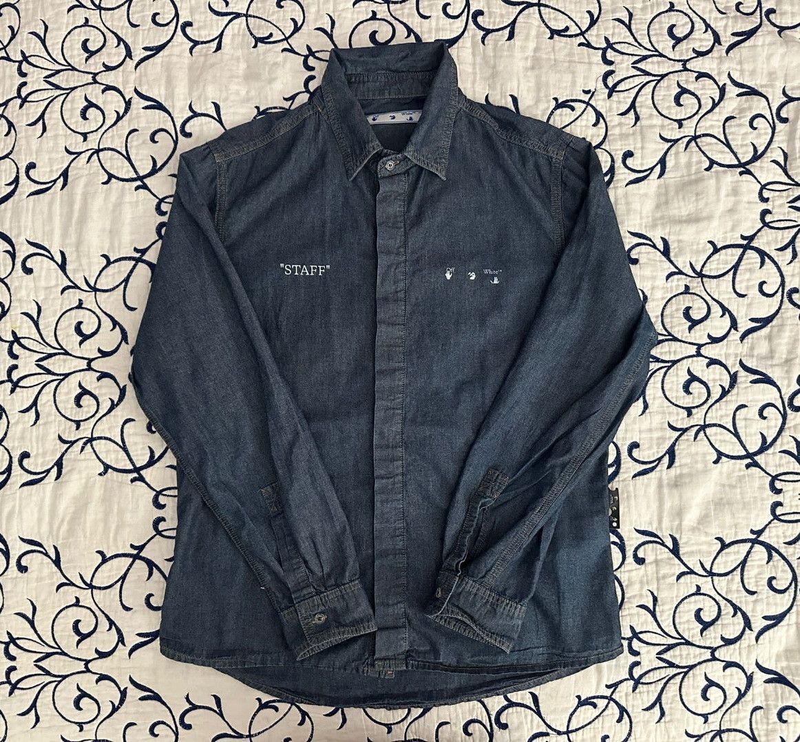 image of Off White Off-White C/o Virgil Alboh "staff" Denim Buttom Dowm Shirt in Blue Jean (Size Medium)