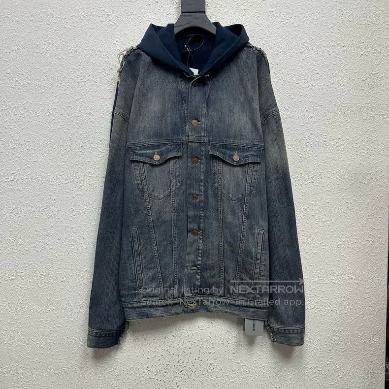 Balenciaga Balenciaga Distressed patched hoodie denim jacket faux two Size US S / EU 44-46 / 1 - 1 Thumbnail